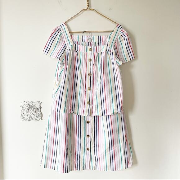 J. Crew Rainbow Striped Button Front Cotton Poplin Square Neck Top M - Picture 10 of 10